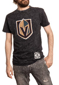 Load image into Gallery viewer, Vegas Golden Knights Vintage Washed Frayed Logo T-Shirt Front View
