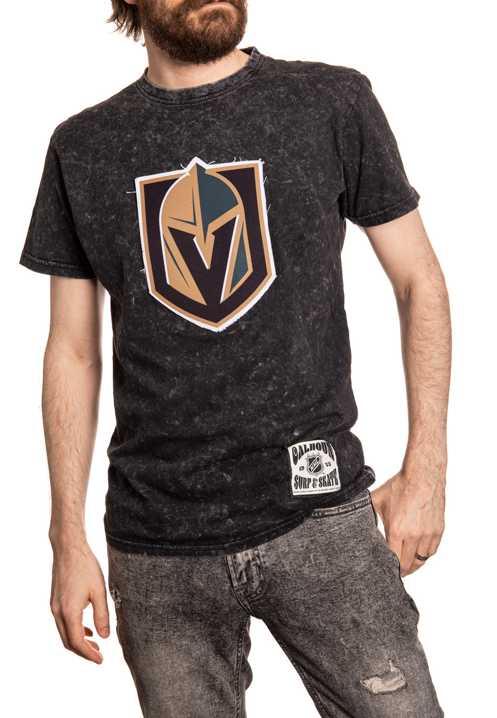 Vegas Golden Knights Vintage Washed Frayed Logo T-Shirt Front View