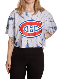 Load image into Gallery viewer, Montreal Canadiens Spiral Tie Dye Crop Top Front View
