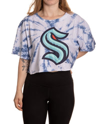 Load image into Gallery viewer, Seattle Kraken Spiral Tie Dye Crop Top Front View
