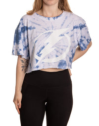Load image into Gallery viewer, Tampa Bay Lightning Spiral Tie Dye Crop Top Front View
