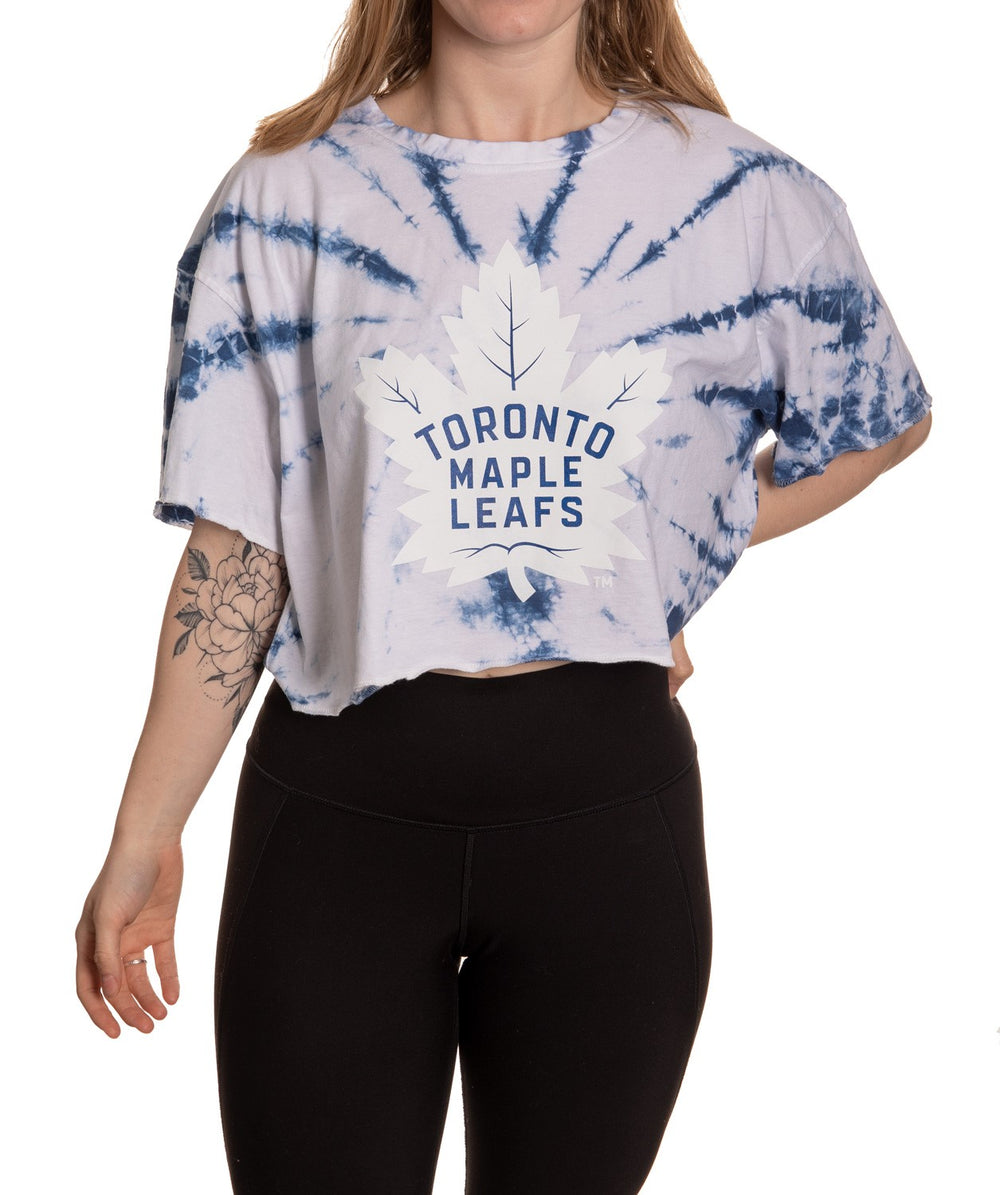 Toronto Maple Leafs Spiral Tie Dye Crop Top Front View