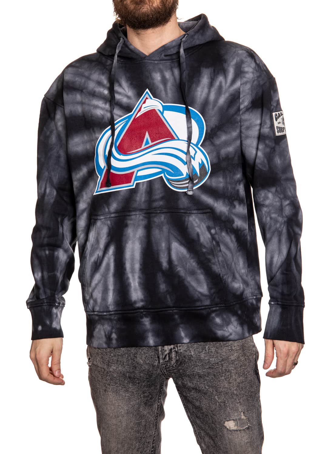 Colorado Avalanche Spiral Tie Dye Pullover Hoodie in Black Front View