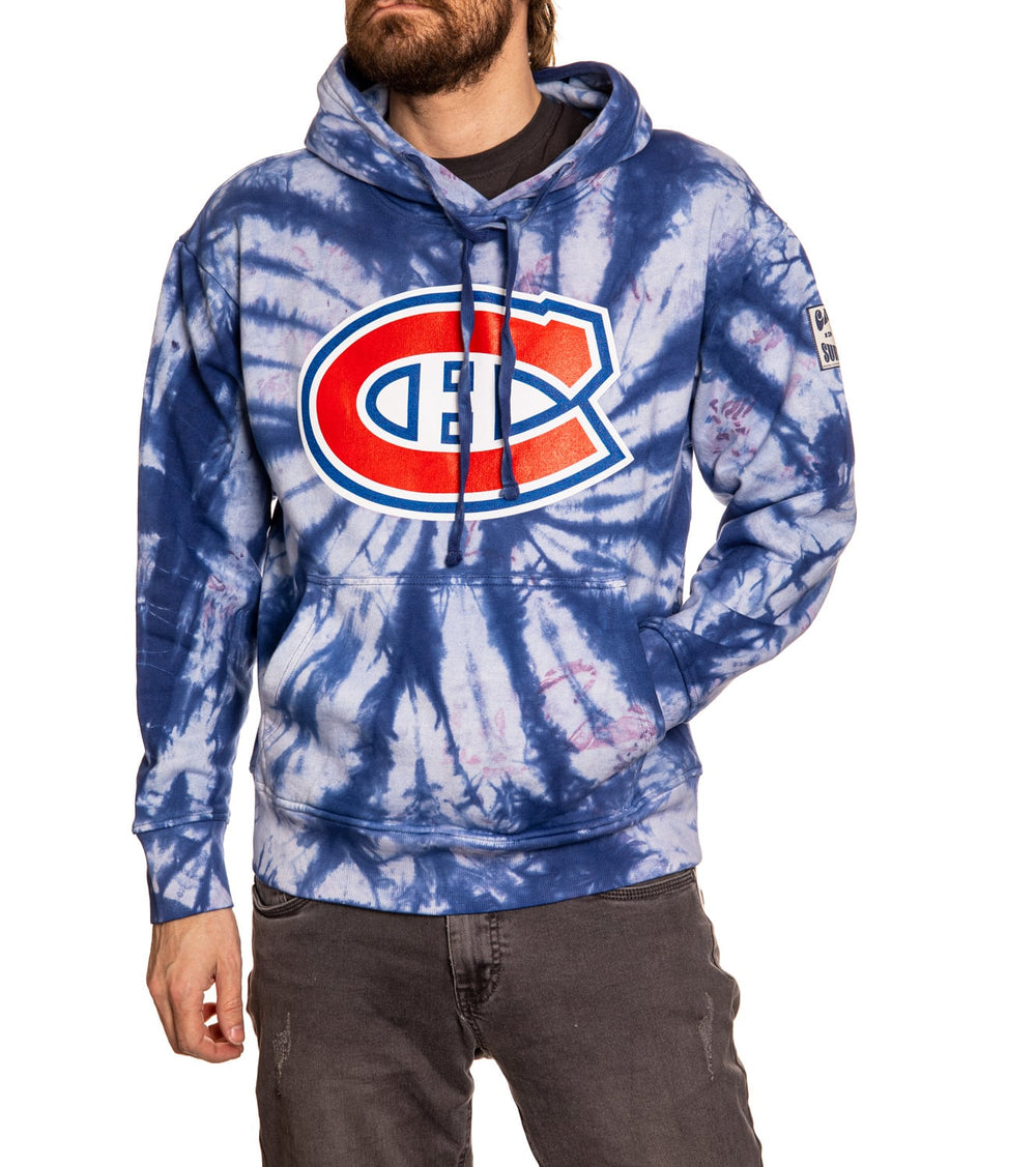 Montreal Canadiens Spiral Tie Dye Pullover Hoodie in Blue Front View