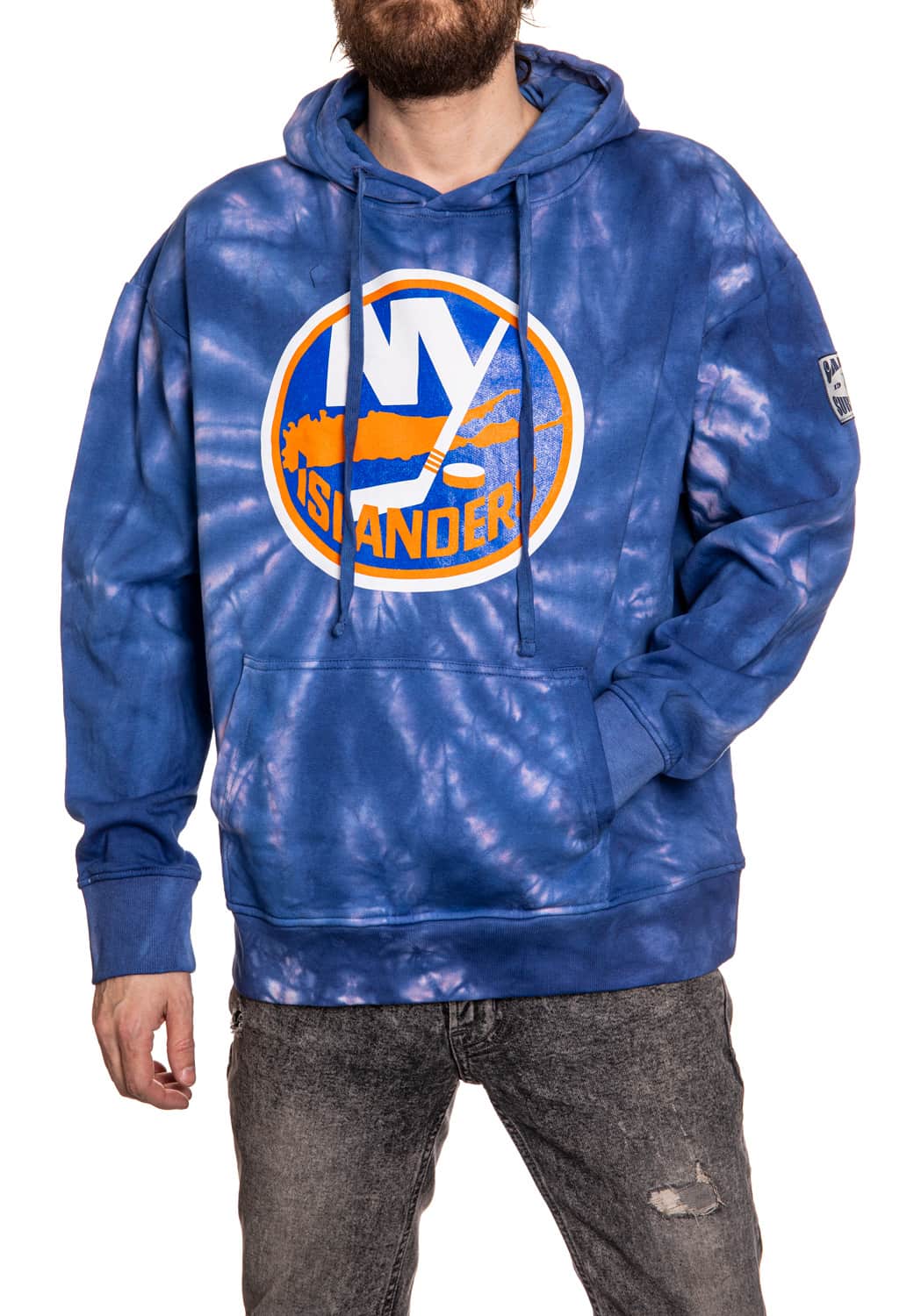New York Islanders Spiral Tie Dye Pullover Hoodie in Blue Front View
