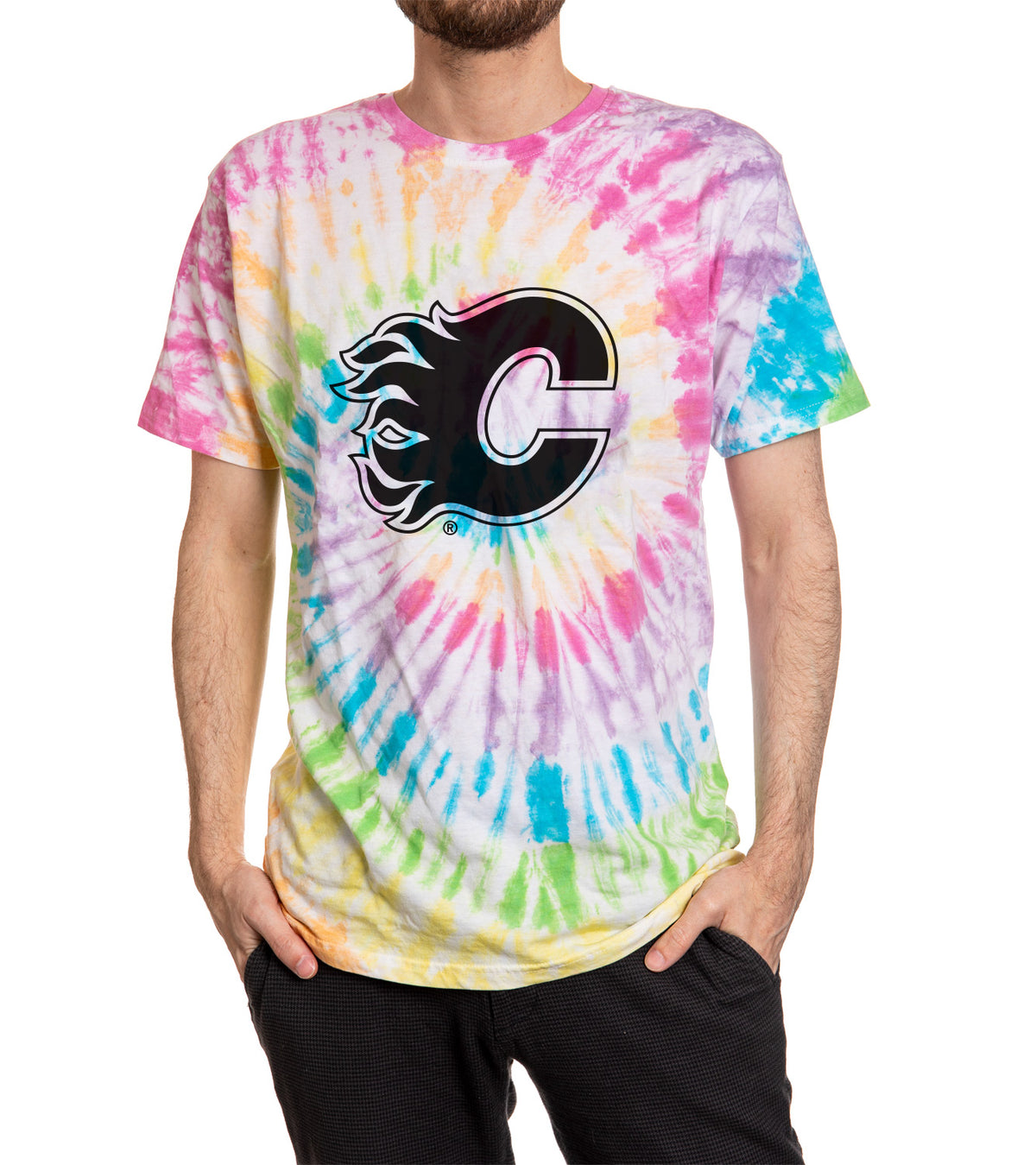 Calgary Flames Pastel Rainbow Tie Dye T-Shirt