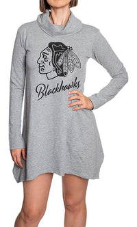Load image into Gallery viewer, Chicago Blackhawks Cowl Neck Tunic Long Sleeve Dress Front View

