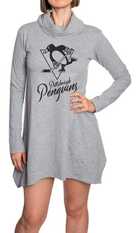 Load image into Gallery viewer, Pittsburgh Penguins Cowl Neck Tunic Long Sleeve Dress Front View
