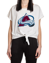 Load image into Gallery viewer, Colorado Avalanche Ladies Tie Up Front Crop T-shirt
