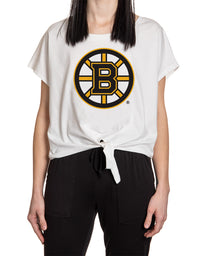 Load image into Gallery viewer, Boston Bruins Ladies Tie Up Front Crop T-shirt

