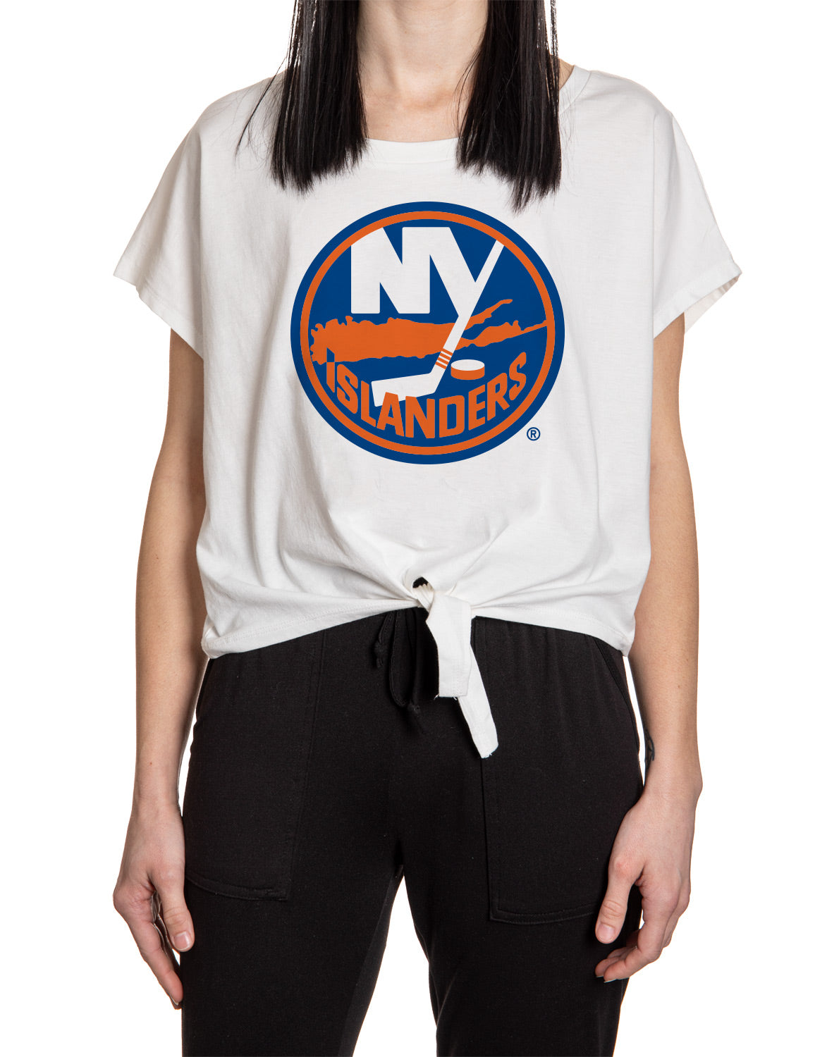 New York Islanders Ladies Tie Up Front Crop T-shirt