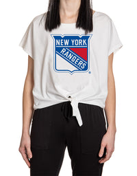 Load image into Gallery viewer, New York Rangers Ladies Tie Up Front Crop T-shirt

