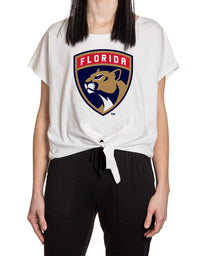 Load image into Gallery viewer, Florida Panthers Ladies Tie Up Front Crop T-shirt
