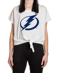 Load image into Gallery viewer, Tampa Bay Lightning Ladies Tie Up Front Crop T-shirt
