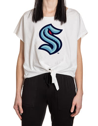 Load image into Gallery viewer, Seattle Kraken Ladies Tie Up Front Crop T-shirt
