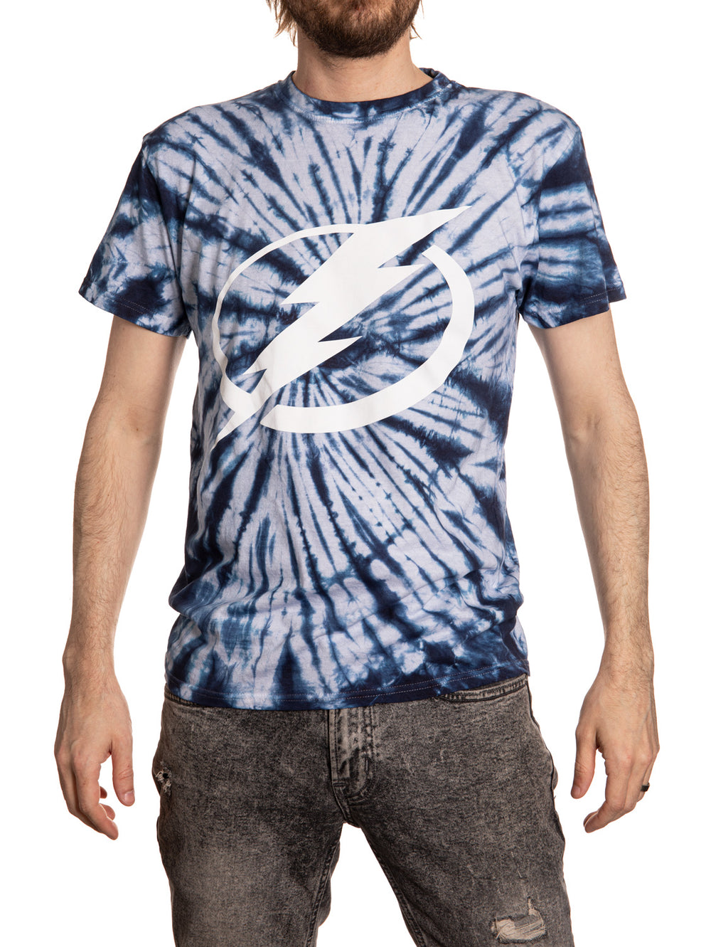 Tampa Bay Lightning Blue Spiral Tie Dye T-Shirt Front View