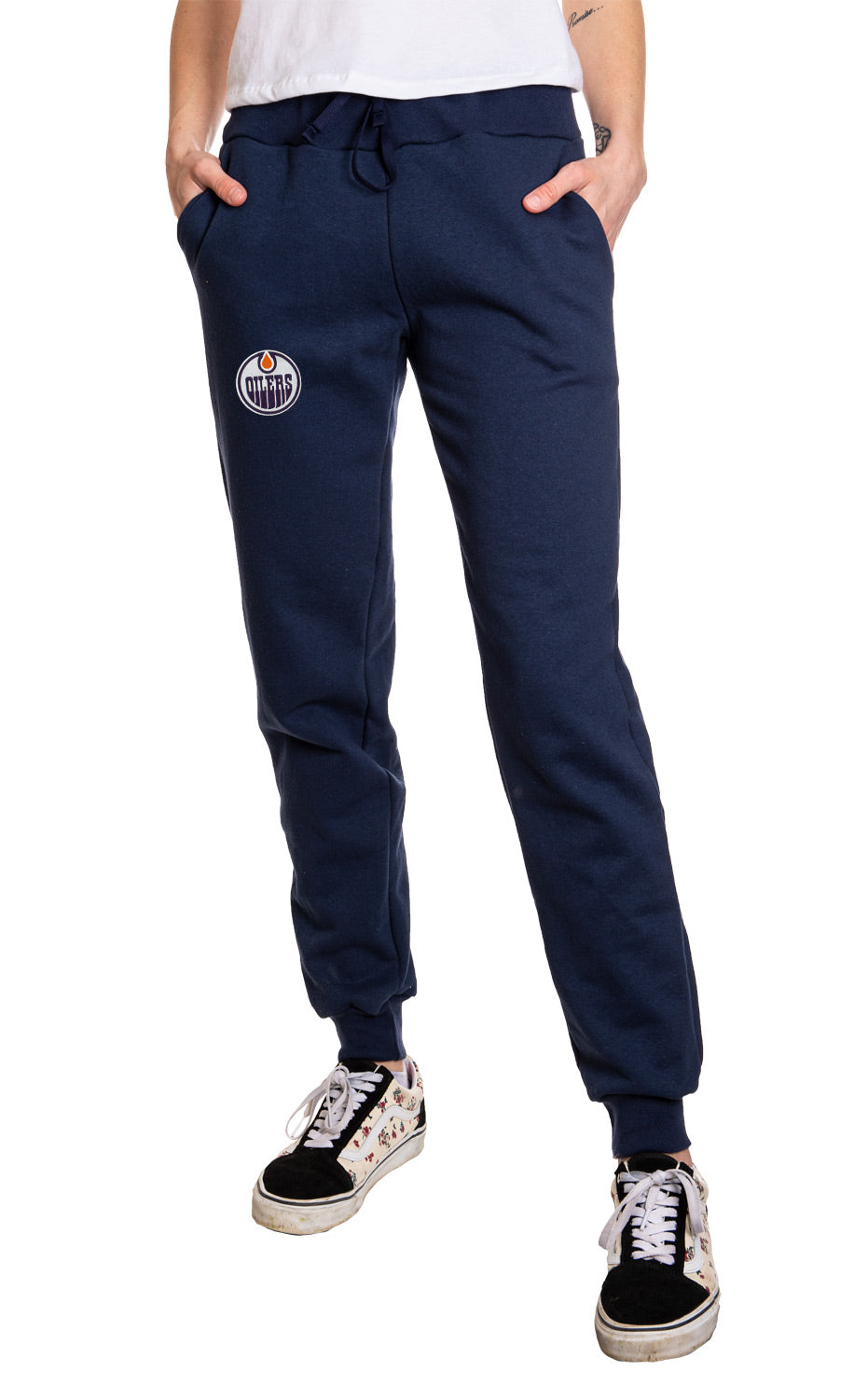 navy blue cuffed track pants