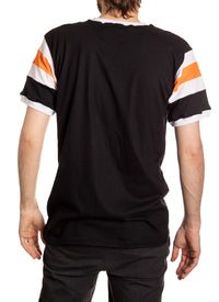 Load image into Gallery viewer, Philadelphia Flyers Shoulder Stripe Varsity Inset T-Shirt Back View
