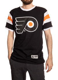 Load image into Gallery viewer, Philadelphia Flyers Shoulder Stripe Varsity Inset T-Shirt Front View
