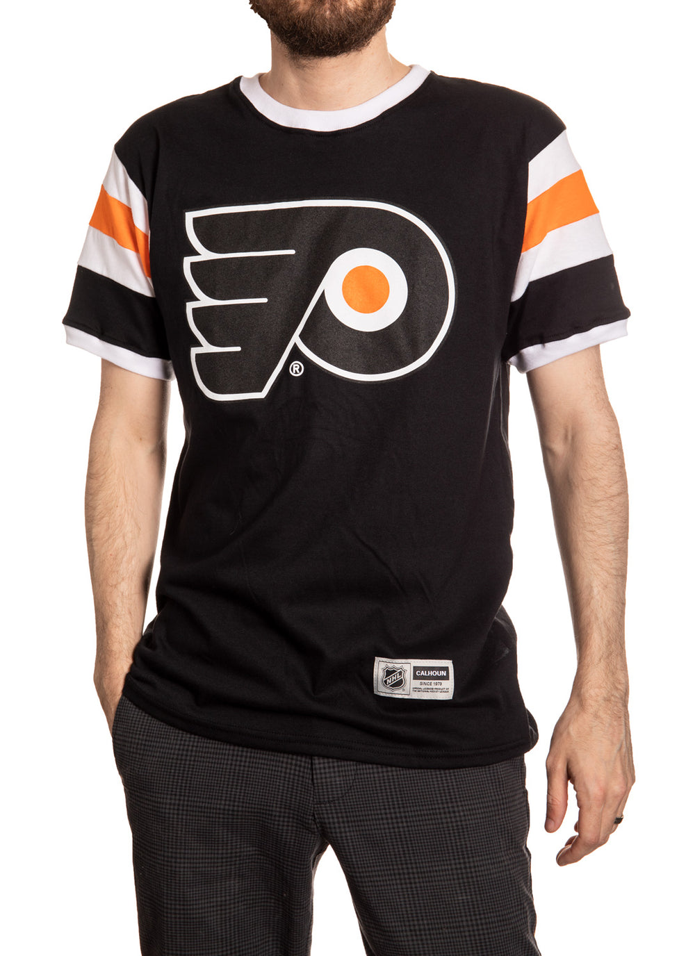 Philadelphia Flyers Shoulder Stripe Varsity Inset T-Shirt Front View