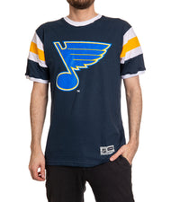 Load image into Gallery viewer, St. Louis Blues Shoulder Stripe Varsity Inset T-Shirt
