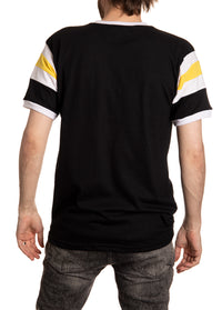 Load image into Gallery viewer, Pittsburgh Penguins Shoulder Stripe Varsity Inset T-Shirt Back View
