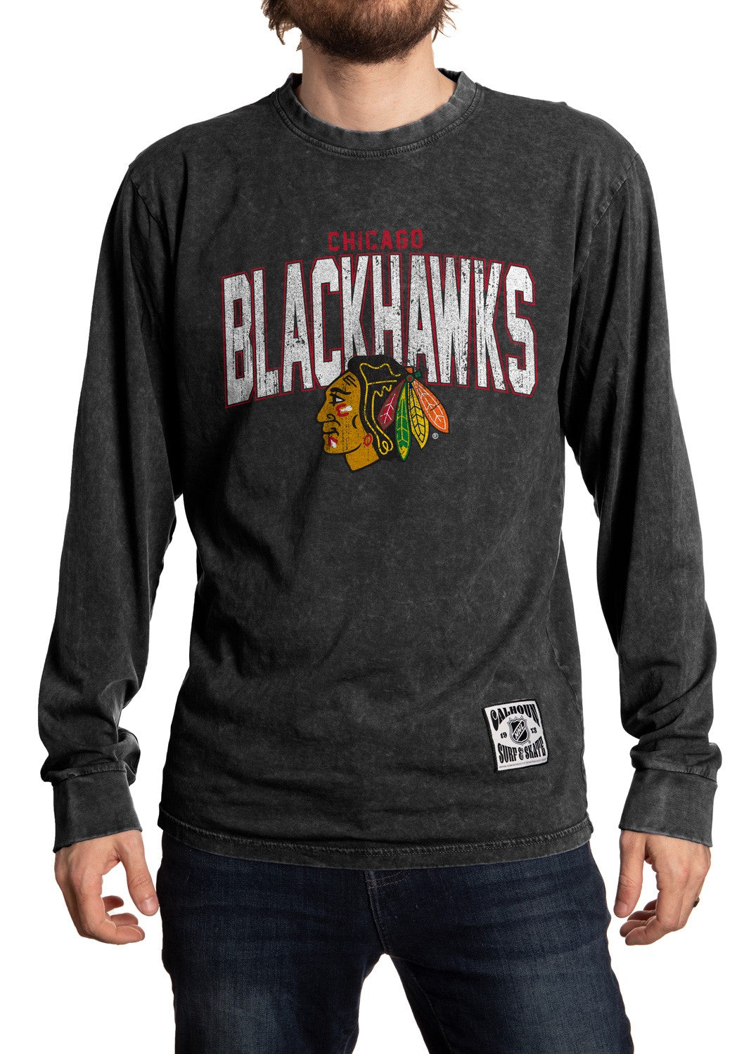 Chicago Blackhawks Acid Wash Long Sleeve Shirt Front View