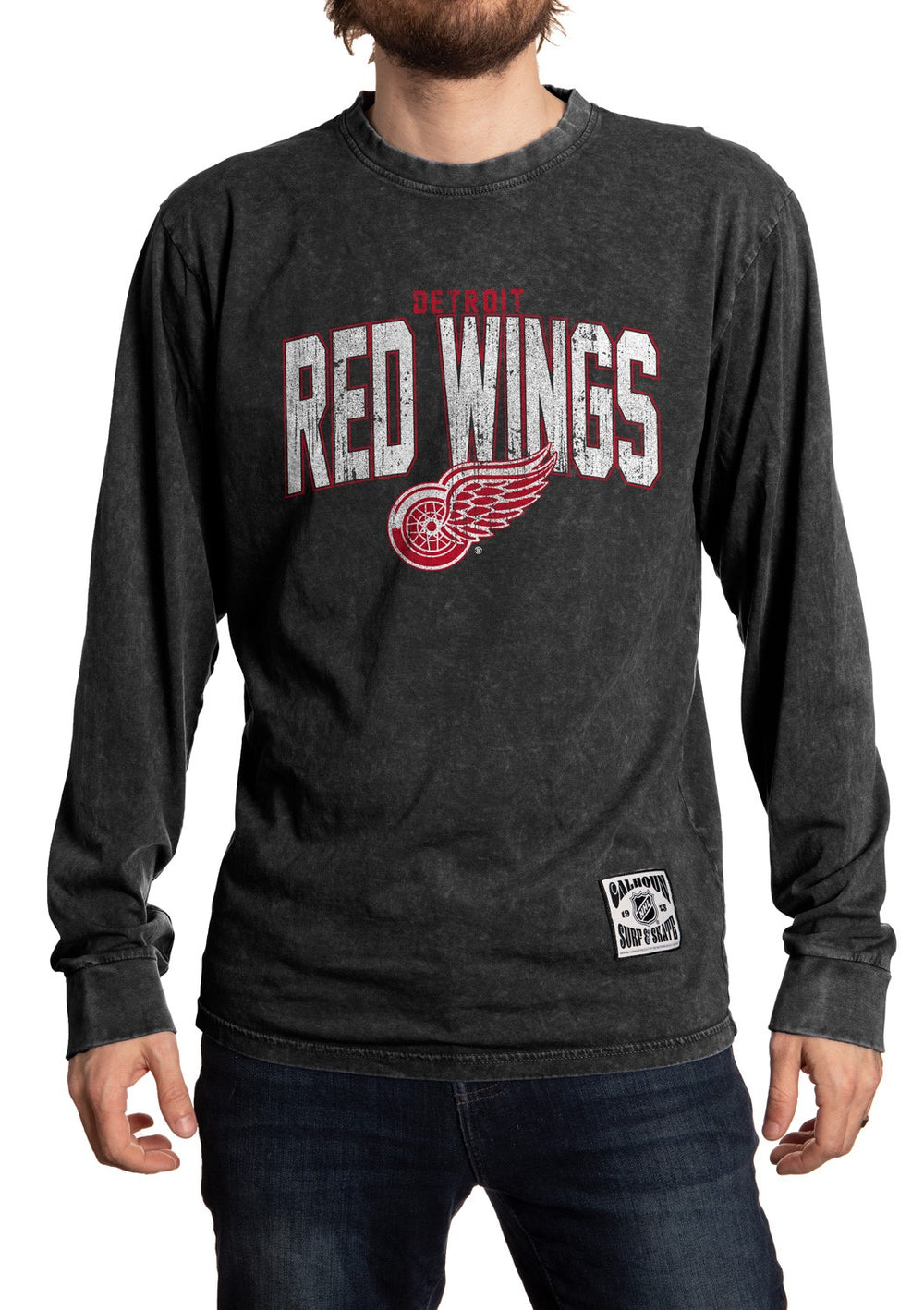 Detroit Red Wings Acid Wash Long Sleeve Shirt Front View