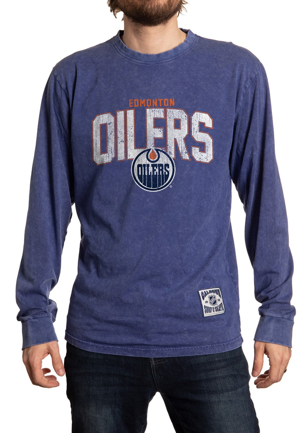 Edmonton Oilers Acid Wash Long Sleeve Shirt Front View