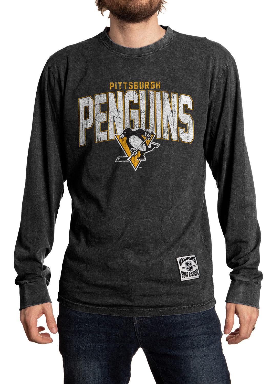Pittsburgh Penguins Acid Wash Long Sleeve Shirt Front View