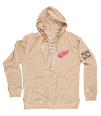 Load image into Gallery viewer, Detroit Red Wings Waffle Texture Hockey Lace Hoodie Laying Flat
