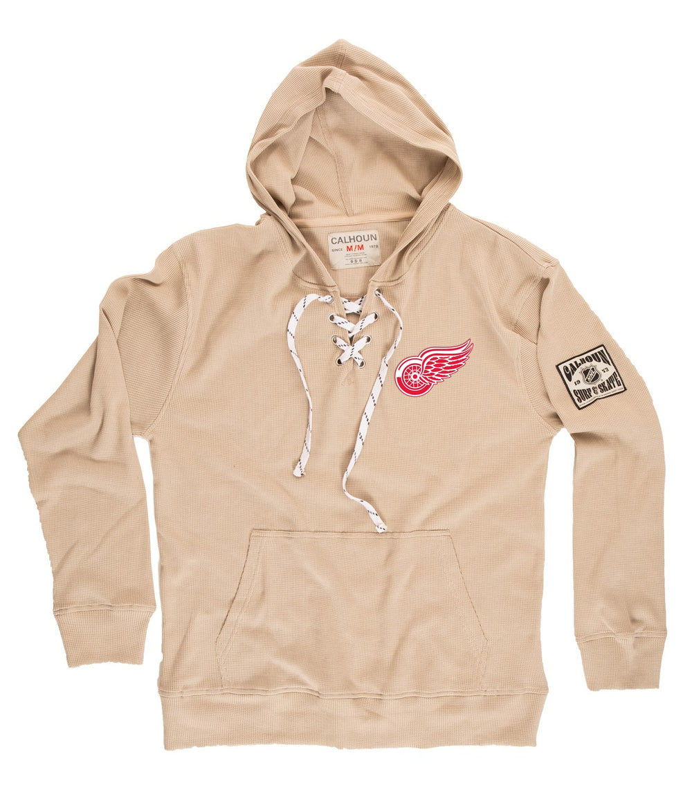 Detroit Red Wings Waffle Texture Hockey Lace Hoodie Laying Flat