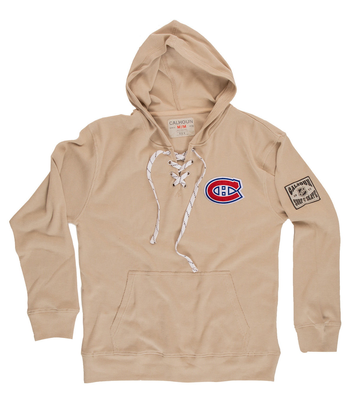 Montreal Canadiens Waffle Texture Hockey Lace Hoodie Laying Flat