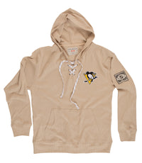 Load image into Gallery viewer, Pittsburgh Penguins Waffle Texture Hockey Lace Hoodie Laying Flat
